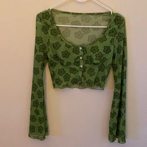 Green flower mesh top